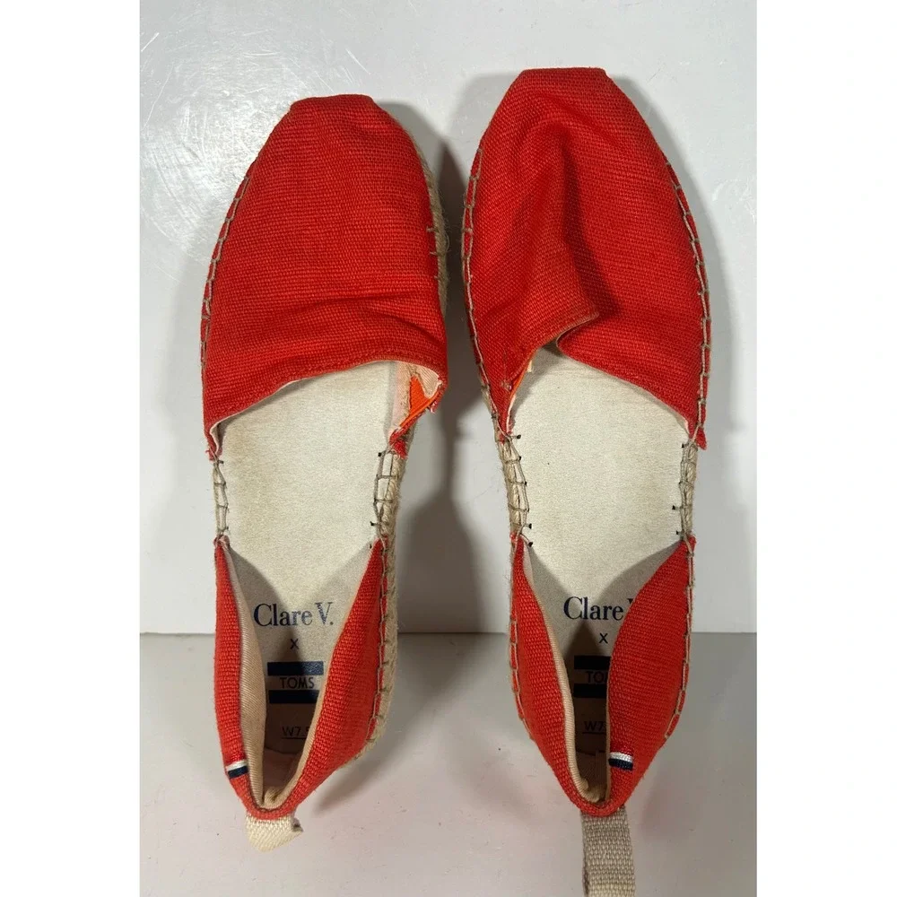 Clare V x TOMS Red Canvas Espadrille Slip On Flats Womens 7.5